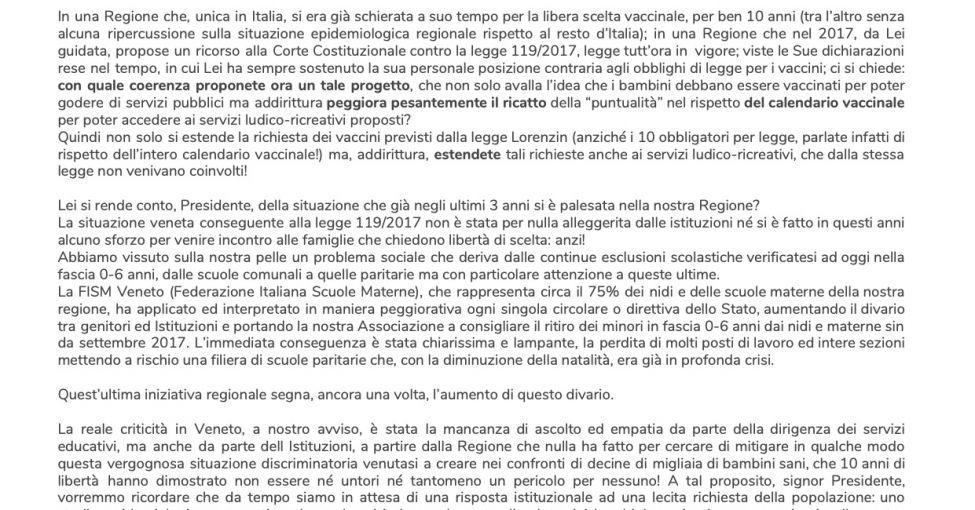 Lettera aperta alla presidenza della Regione Veneto