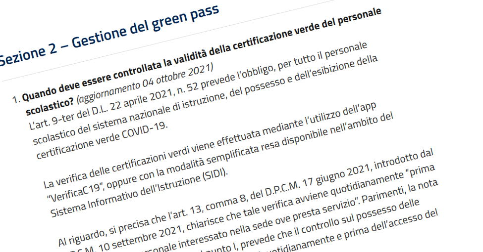 Quando deve essere controllata la validità della certificazione verde del personale scolastico?